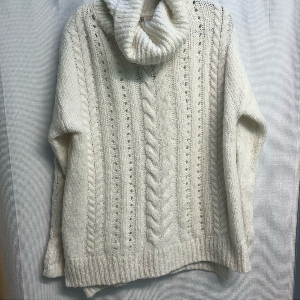 Smart wool Ladies moon ridge Chunky Cable knit Turtleneck Tunic Sweater L